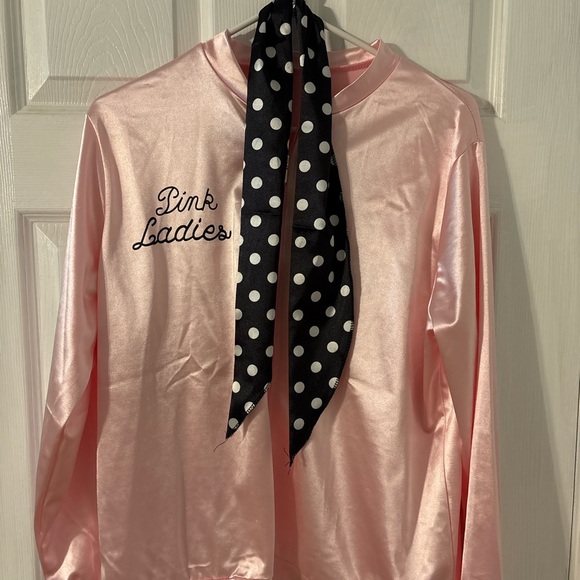 Pink Ladies Satin Jacket Grease Costume Pink Bomber Zip Up Size Large - Picture 2 of 5